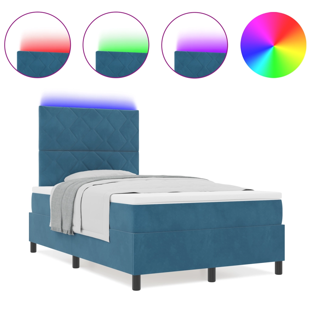 Letto Box Spring con Materasso e LED Blu Scuro 120x190 cm Velluto