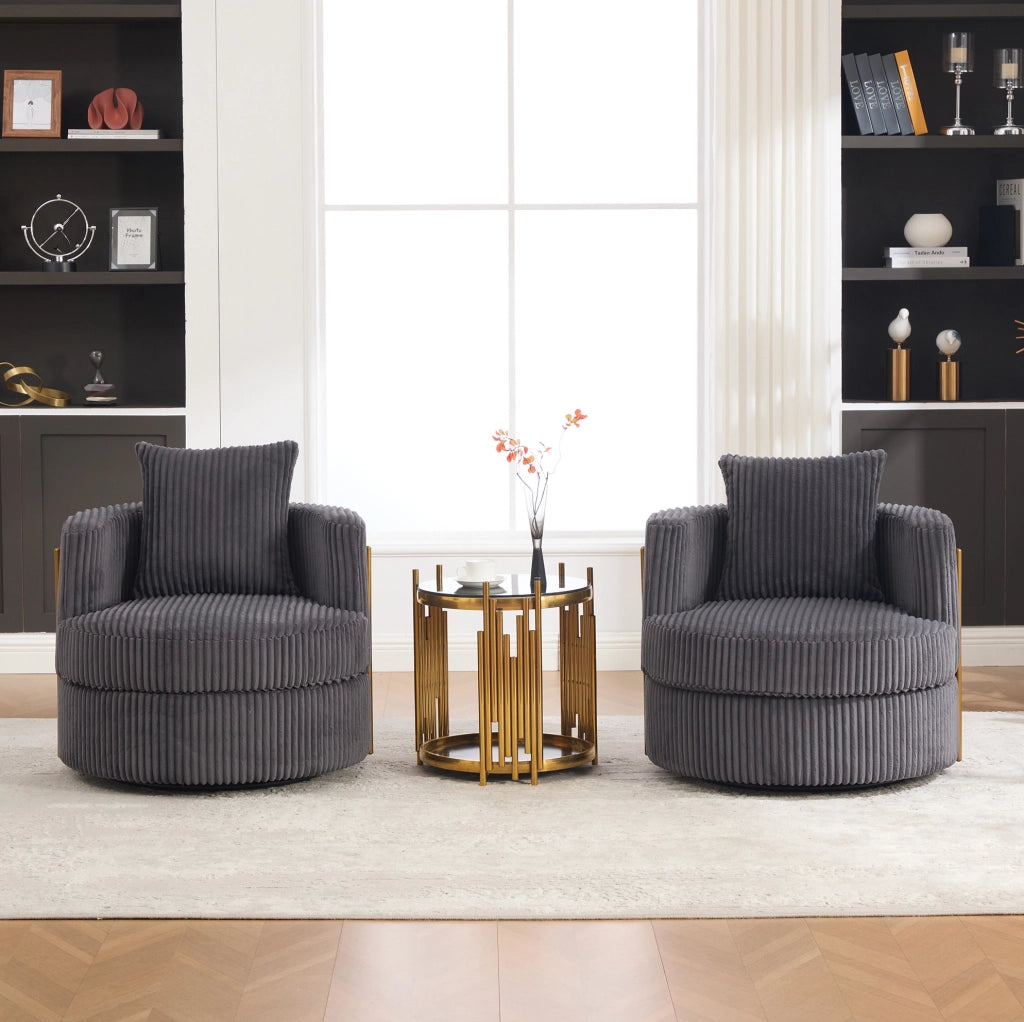 Poltrona girevole 360° in tessuto corduroy grigio; 76x79x78 cm; con vano contenitore