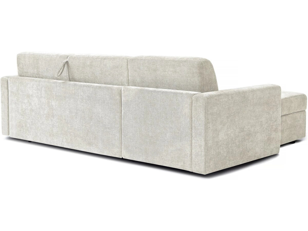 Divano letto angolare reversibile "Celia" con meccanismo trasformabile express in tessuto - 3 posti - Beige