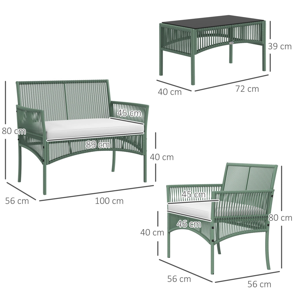 Set da Giardino in Rattan da 4 Pezzi con 2 Poltroncine, Divano e Tavolino da Caff¨¨, Verde