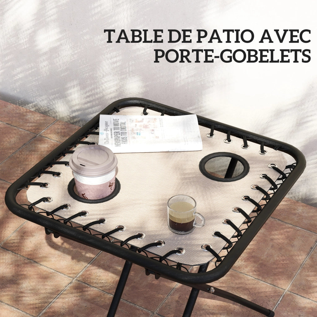 Chaise longue pliabile inclinabile ¨C zephmum ¨C beige, con tavolino e porta-bicchieri