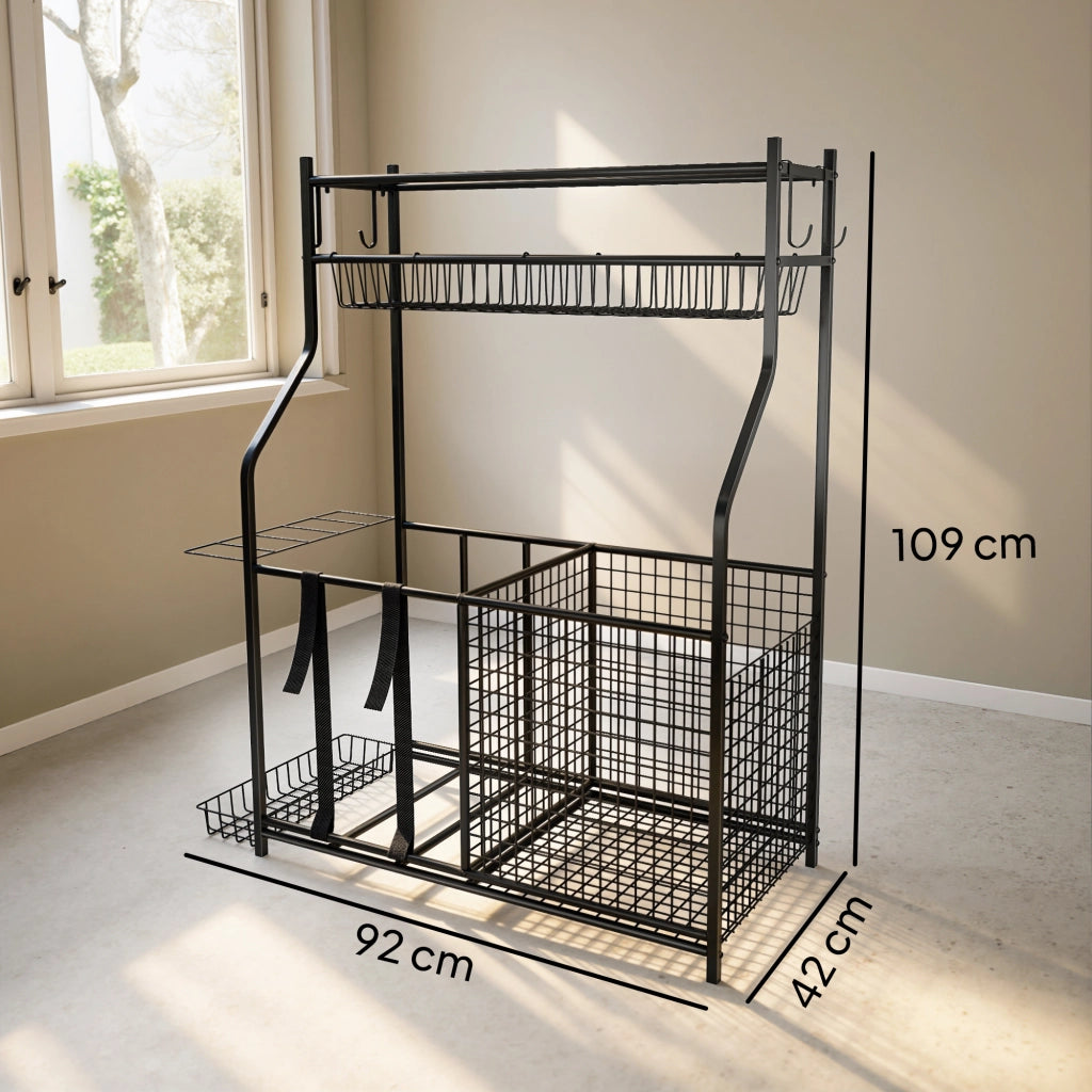 Organizzatore per Attrezzature Sportive con Cestino, Ganci Estraibili e Fasce Elastiche ¨C Zephmum ¨C Grigio