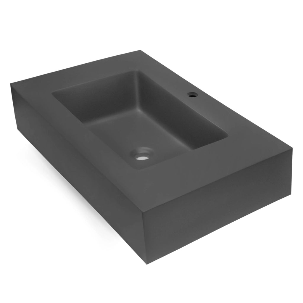 Top lavabo sospeso in materiale marmo resina finitura liscia due colorazioni *** misure 90x46x15 cm, tinta antracite,...