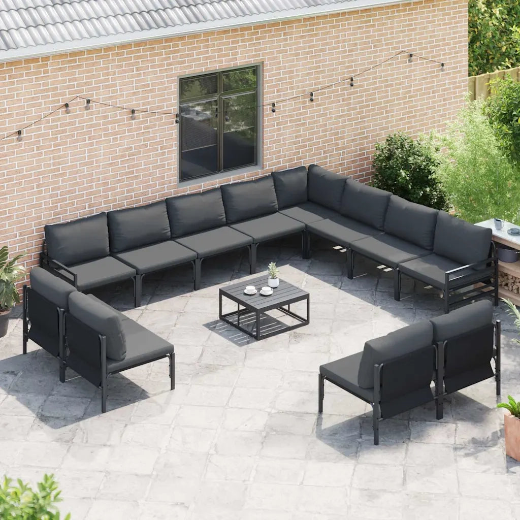 Set Divano da Giardino con cuscino 13 pcs Nero Acciaio 3379031