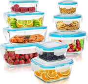 Set di contenitori di conservazione alimentare in vetro - 9 contenitori con coperchi - impermeabili, BPA-free
