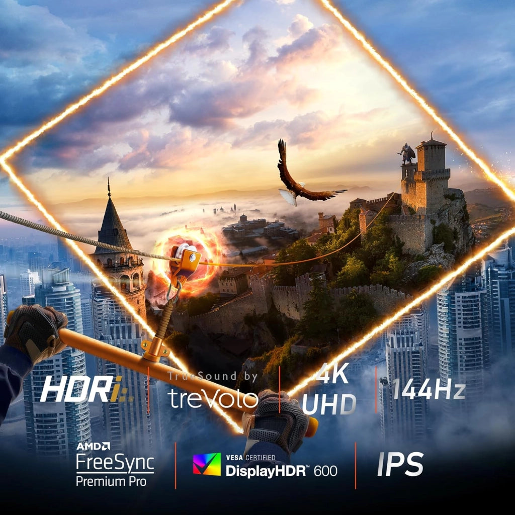 MOBIUZ EX3210U Monitor Gaming Bianco 32" 4K UHD IPS 144Hz 1ms, HDMI 2.1, FreeSync, HDR600, 98% P3, 99% Adobe RGB, Eye-Care, Telecomando, Altoparlanti 2.1, Compatibile PS5/Xbox Series X 4K a 120Hz