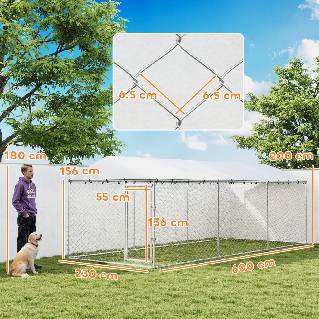 Recinto per Cani da Esterno con Rete ¨C zephmum ¨C Acciaio Zincato Argento 600x230x200 cm