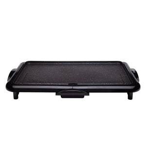 SOGO Piastra Elettrica 46x26cm – Rivestimento in Pietra, Antiaderente, Termostato Regolabile, 2000W per Carne, Pesce e Verdure