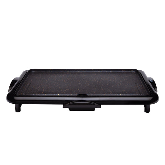 SOGO Piastra Elettrica 46x26cm – Rivestimento in Pietra, Antiaderente, Termostato Regolabile, 2000W per Carne, Pesce e Verdure