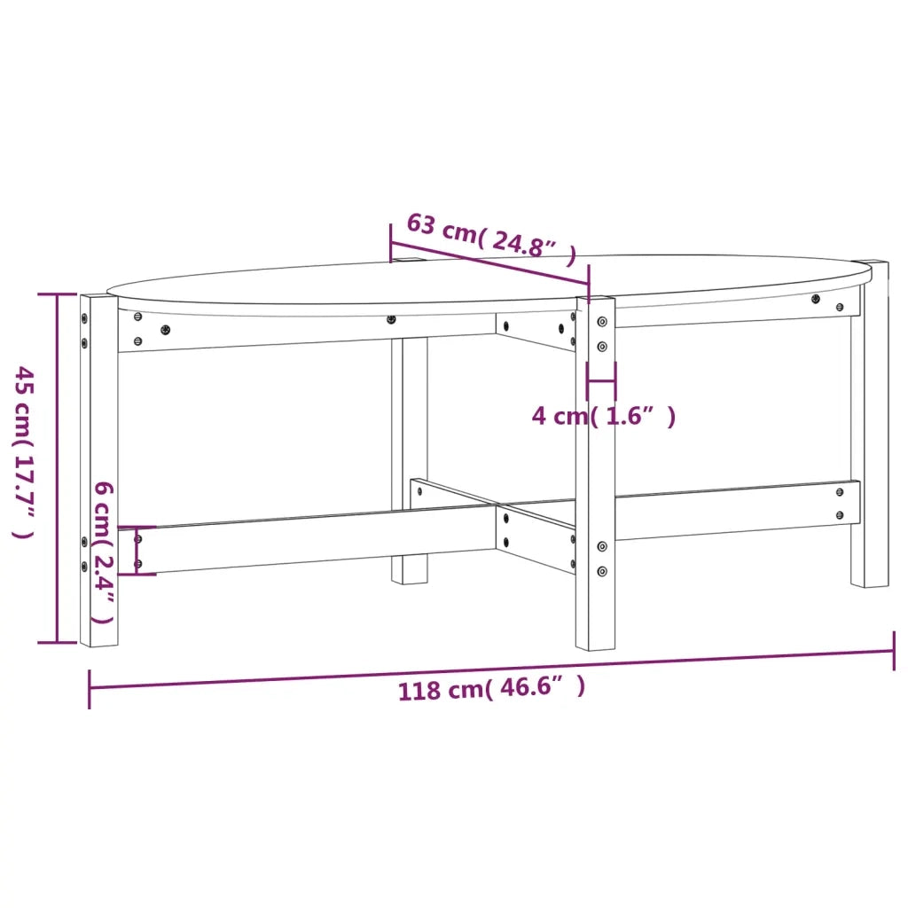 Tavolino da Salotto Nero 118x63x45 cm in Legno Massello di Pino cod mxl 6400
