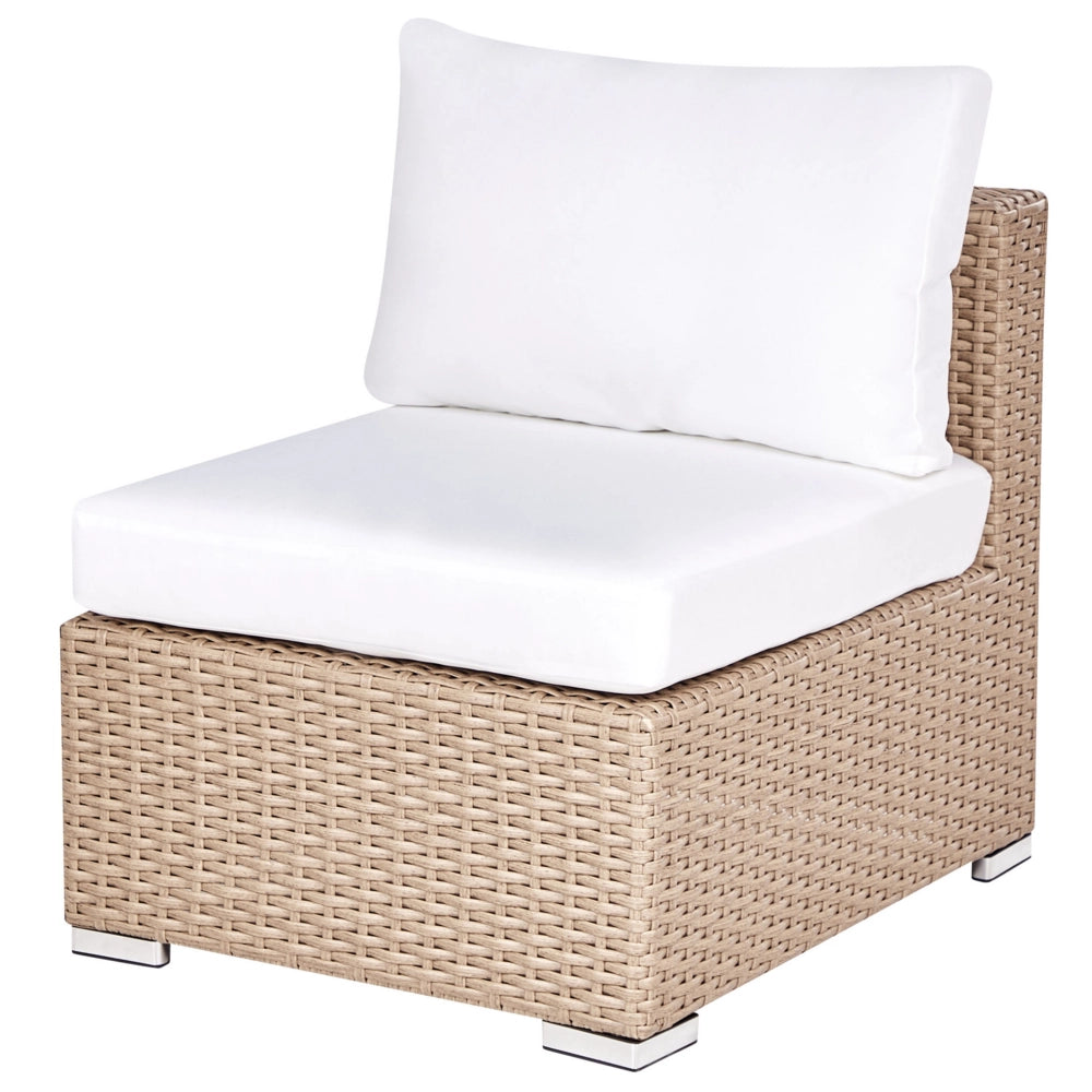 Set da giardino 8 posti in rattan color sabbia lato destro con cuscini beige Divano ad angolo Poltrona Tavolino da caffè