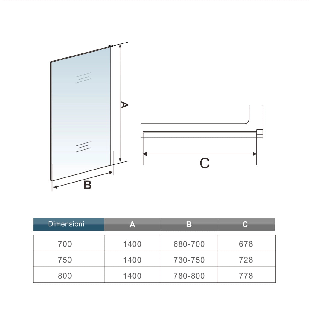 75x140 cm Sopravasca WALK IN Parete Fissa Doccia Per Vasca Pannello Singolo Vetro Temperato 6 mm Trasparente Anticalcare Cromato Lucido