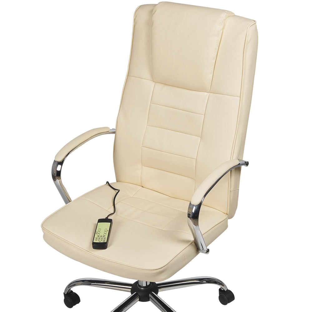 Sedia da ufficio massaggiante in ecopelle beige riscaldata 4 modalità gaming studio