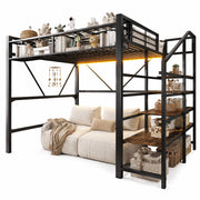 LETTO a soppalco 140x200 cm in metallo e MDF nero con scala e LED