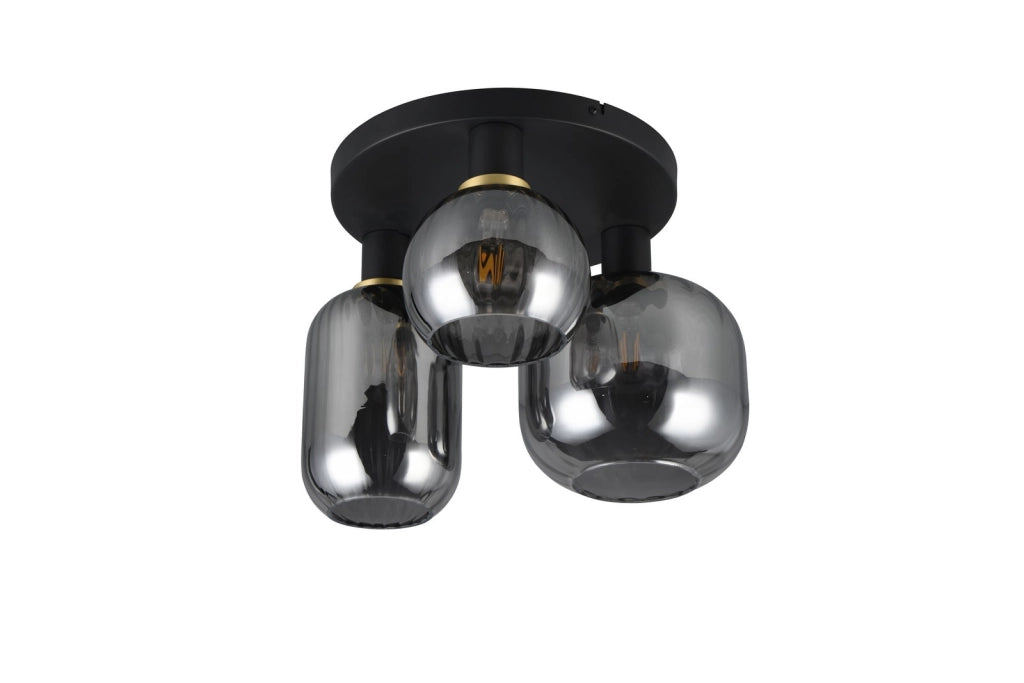 Plafoniera Trio DIVA nera vetro fumé tonda 39cm 3xE27