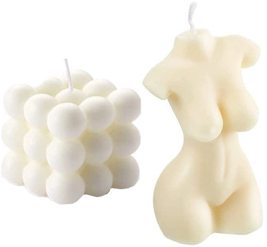 Set di candele di forma femminile in forma di cubo di bolle - 2 pezzi - Composizione soja e cera - Decorazione estetica per la casa - Durata della fiamma 3 ore - Candele decorative