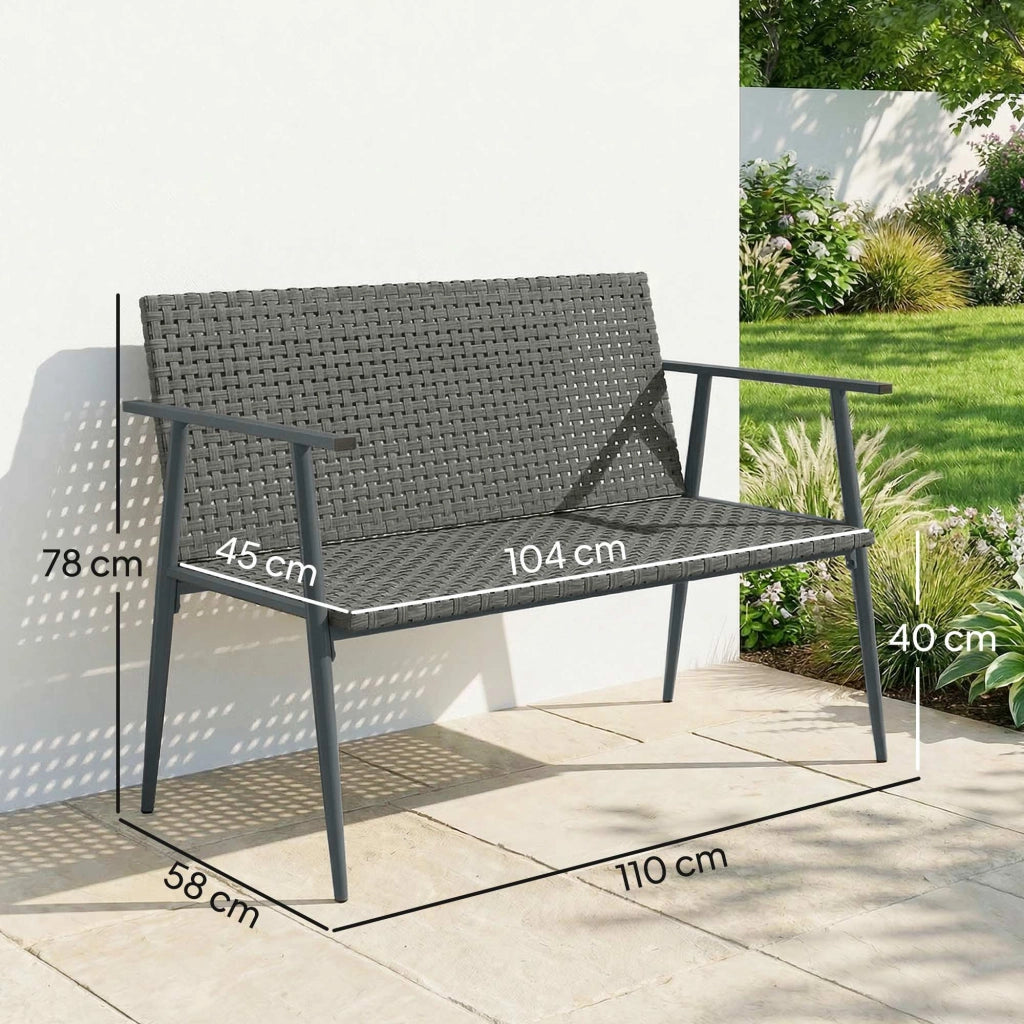 Divano da Giardino 2 Posti in Resina e Acciaio ¨C zephmum ¨C Grigio 110x58x78cm