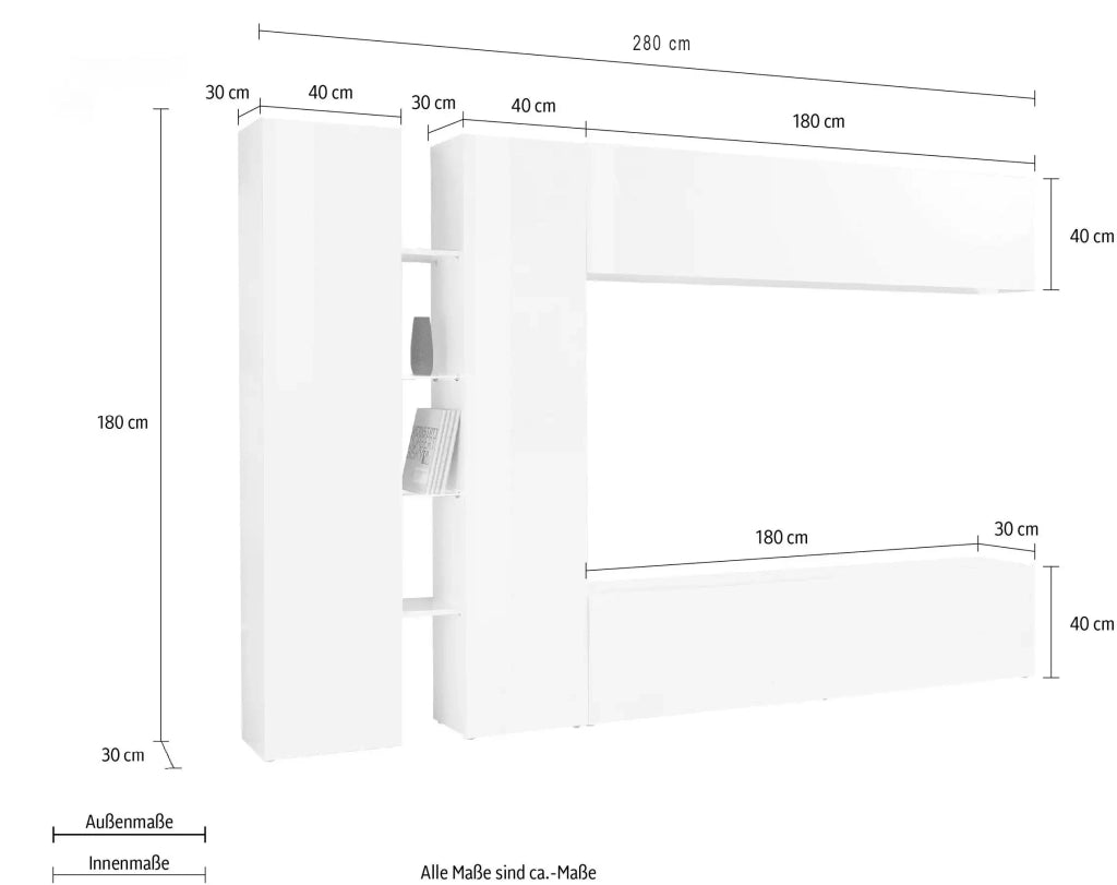 Parete attrezzata moderna antracite mobile TV 2 armadi 4 mensole Note Twin