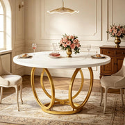 Tavolo da pranzo rotondo 120 cm bianco e oro