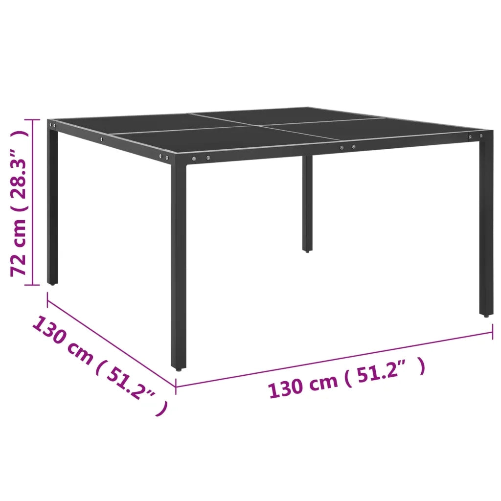 Tavolo da Giardino Antracite 130x130x72 cm in Acciaio e Vetro cod mxl 34176