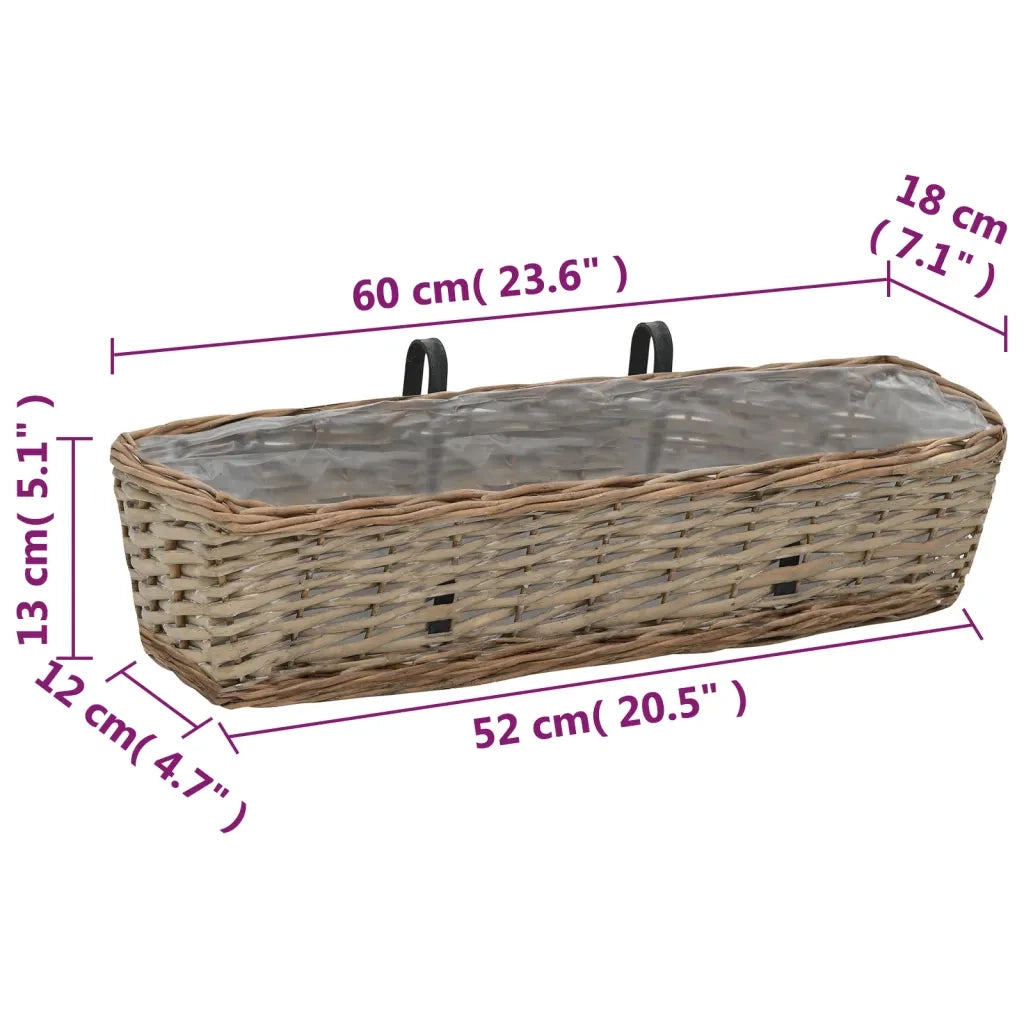 2 pz Fioriere | Cassetta per fiori | Vaso da Balcone in Vimini con Rivestimento in PE 60 cm