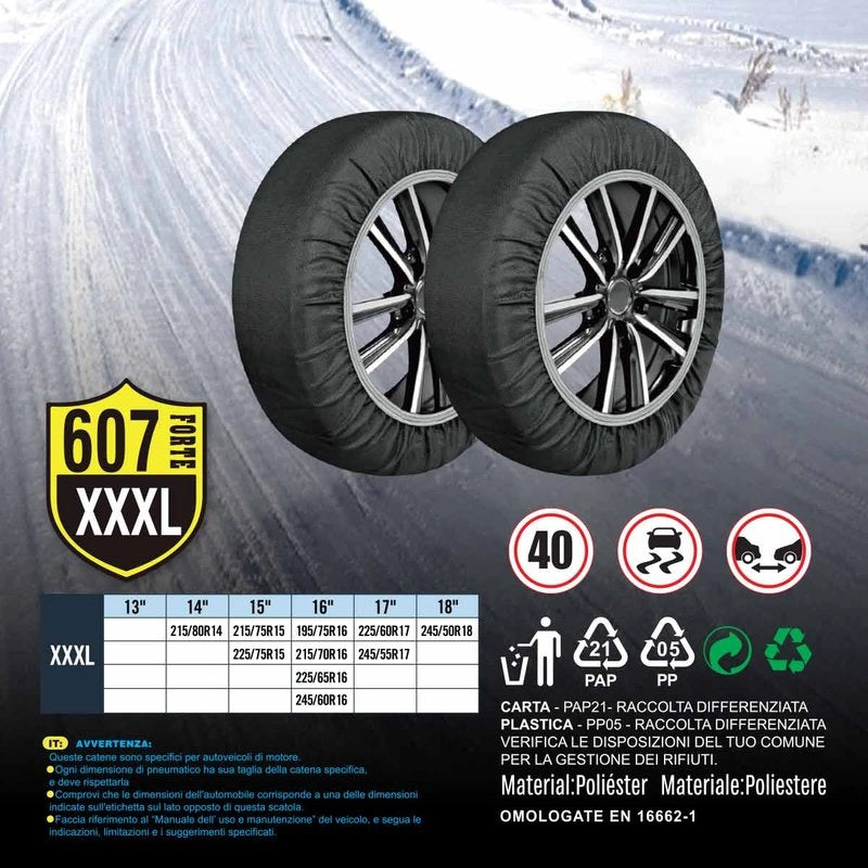 Calze Da Neve per Auto Omologate EN 16662-1-2020 Colore Nero Misura XXXL Catena Tessile Per Pneumatici