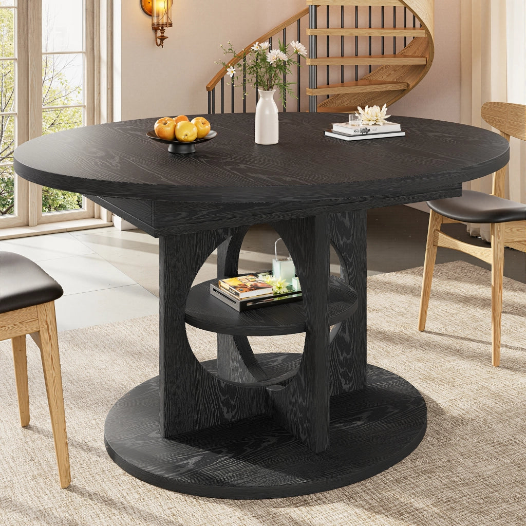 Tavolo da pranzo allungabile con vano portaoggetti centrale; 60kg; nero; in MDF
