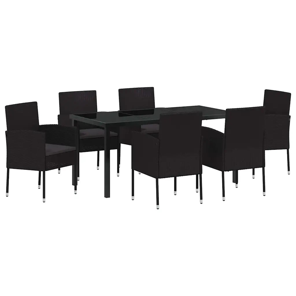 Set da Pranzo per Giardino con cuscino 7 pcs Nero polyrattan 3380068