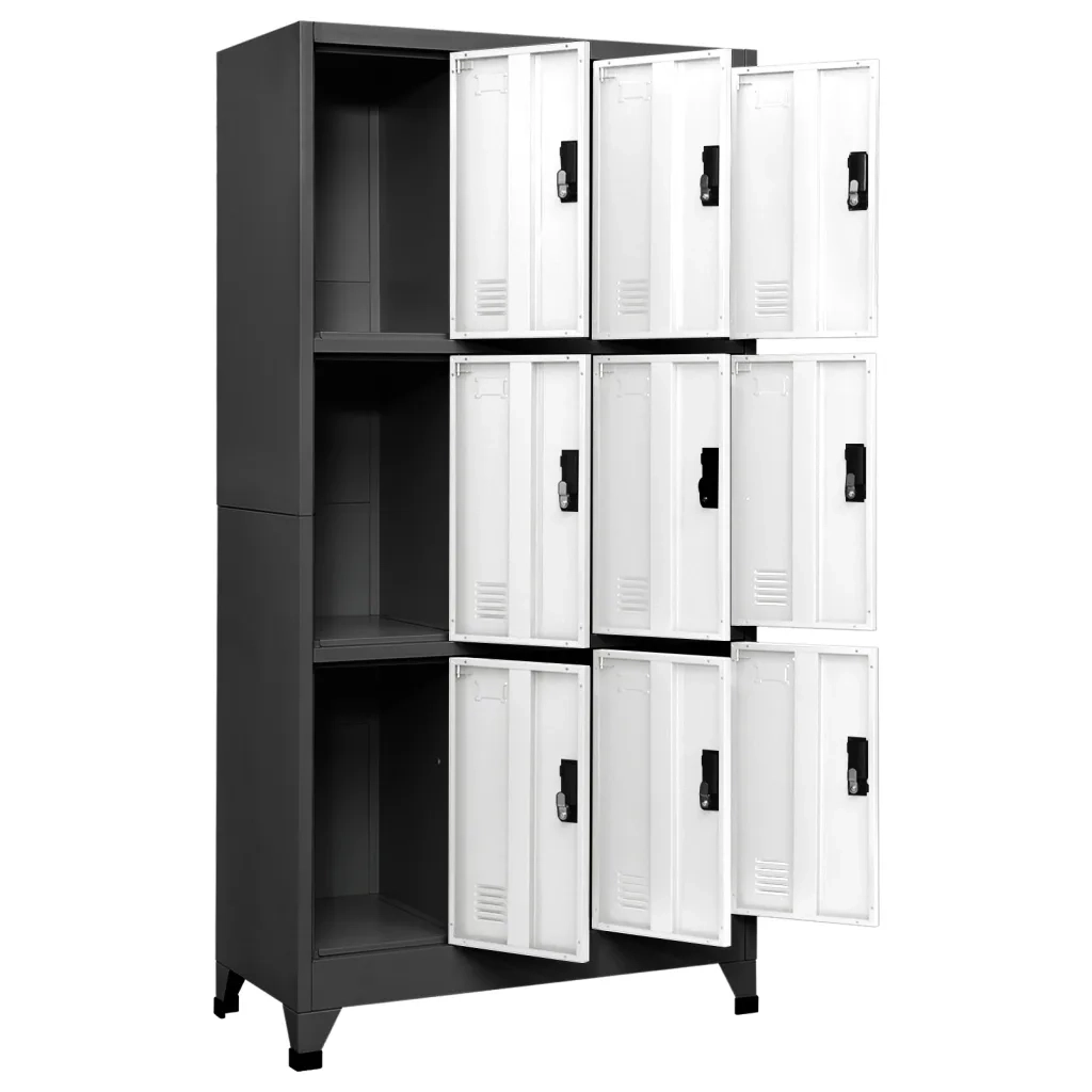 Armadietto contenitore moderno per ufficio 90 x 45 x 180 cm con ante chiudibili a chiave in acciaio antracite 02_0047020