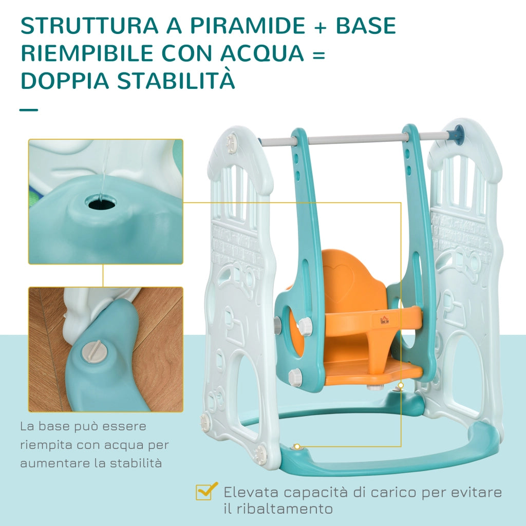 EasyComfort Scivolo 3 in 1 per Bambini con Altalena Regolabile, Canestro e Palle per Cameretta e Giardino, 149x186x98cm, Blu e Arancione