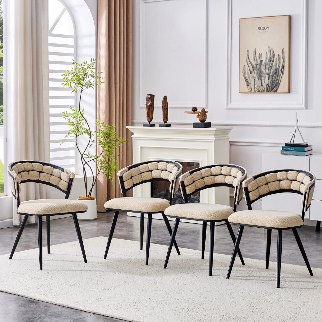 Sedia da Pranzo Set da 2 con Schienale Ergonomico Imbottito e Gambe in Metallo Velluto Beige Nero 64 × 57 × 78 cm