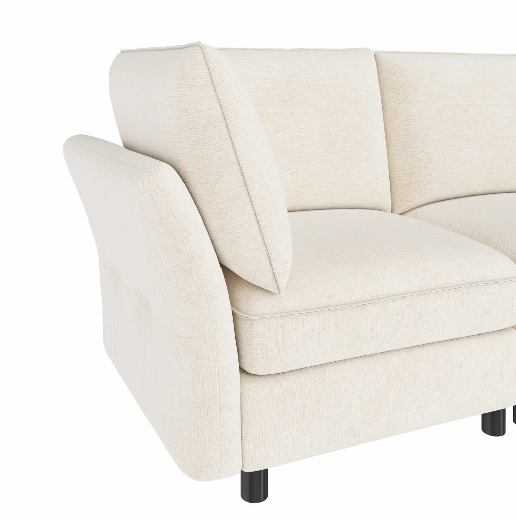 Divano modulare a U 6-7 posti con 2 pouf contenitore; 289x137x84 cm; chenille beige