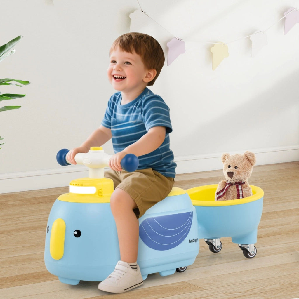 Pinguino cavalcabile per interno ed esterno spazio sotto il sedile e ruote con luci, Giocattolo cavalcabile per bambini Blu
