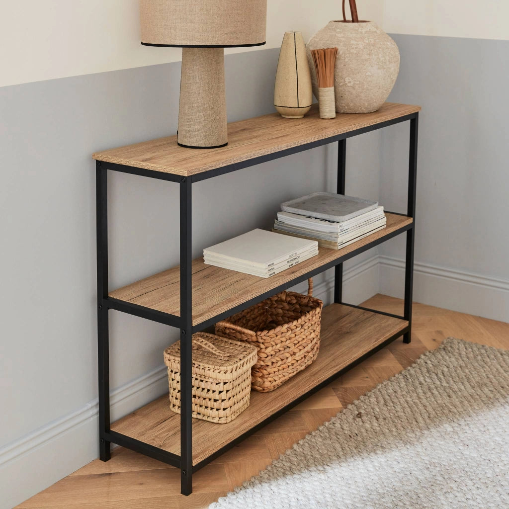 Libreria industriale in metallo e effetto legno, 3 livelli, 120cm,