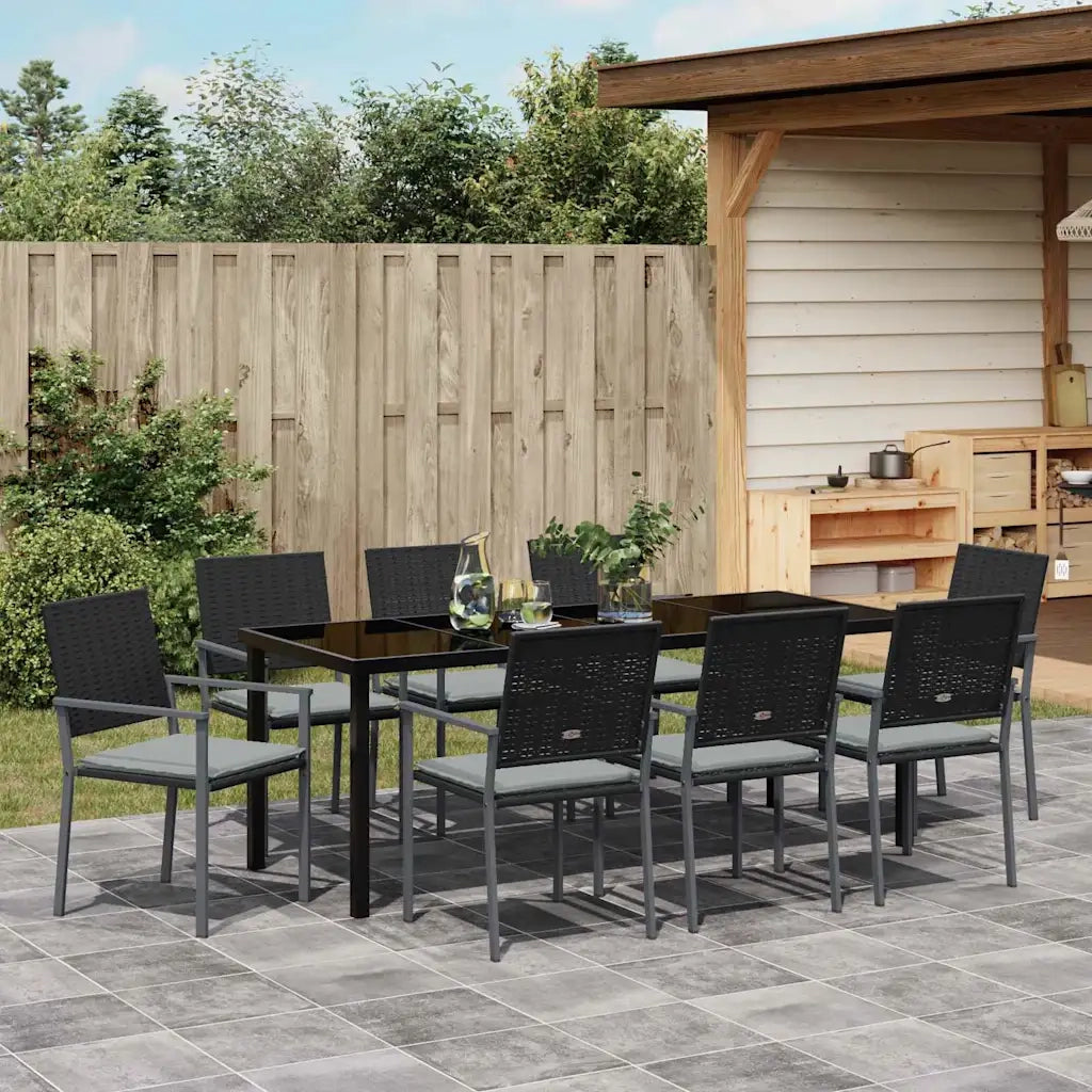Set da Pranzo per Giardino 9 pcs Nero e Grigio Chiaro 3379078
