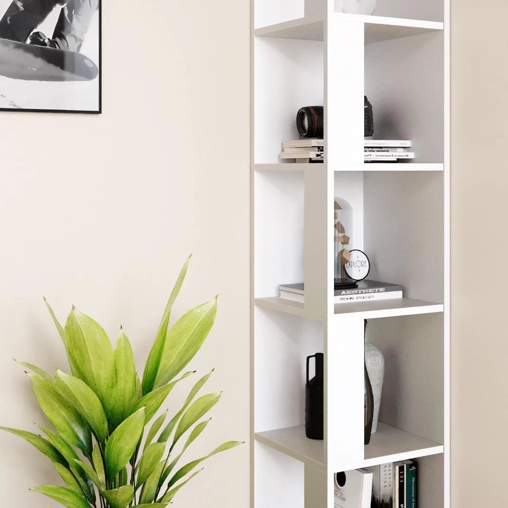 Scaffale angolare Lio, Bianco, 33.3 x 162.2 cm, per riporre libri e decorazioni negli angoli della stanza