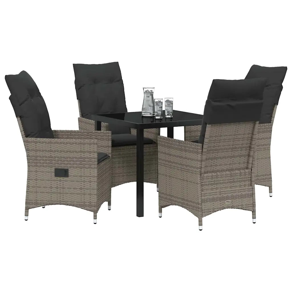 Set da Pranzo per Giardino con cuscino 5 pcs Grigio polyrattan