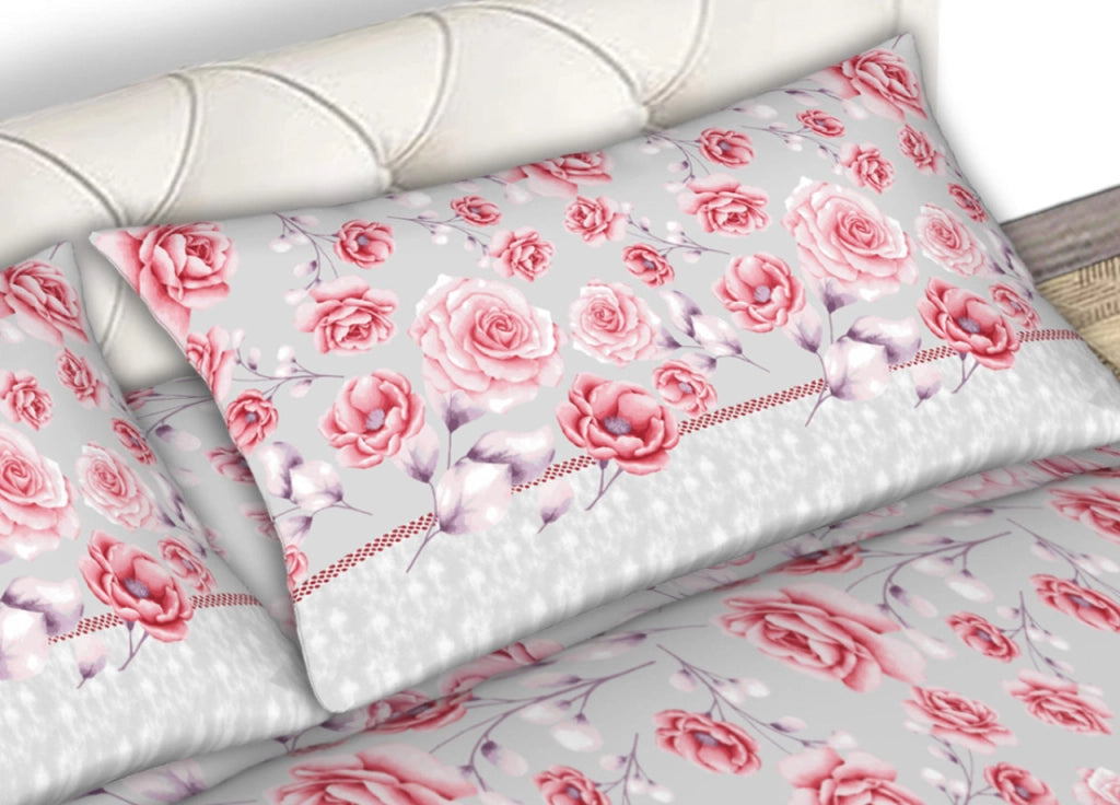 Completo Lenzuola Matrimoniale 100% Cotone Made Italy Disegno Rose24 CN - Matrimoniale - Rosso