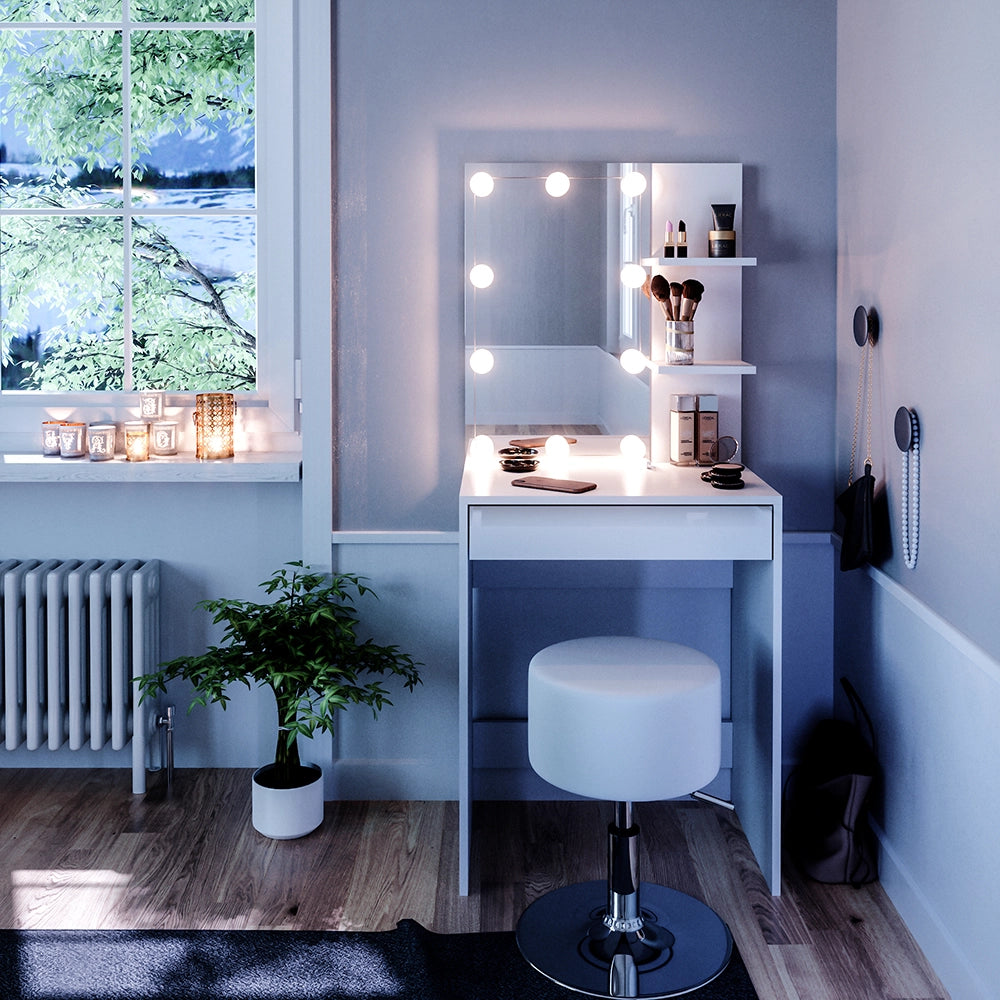 Vicco Tavolo da toeletta Bianco 60 cm con illuminazione LED e sgabello