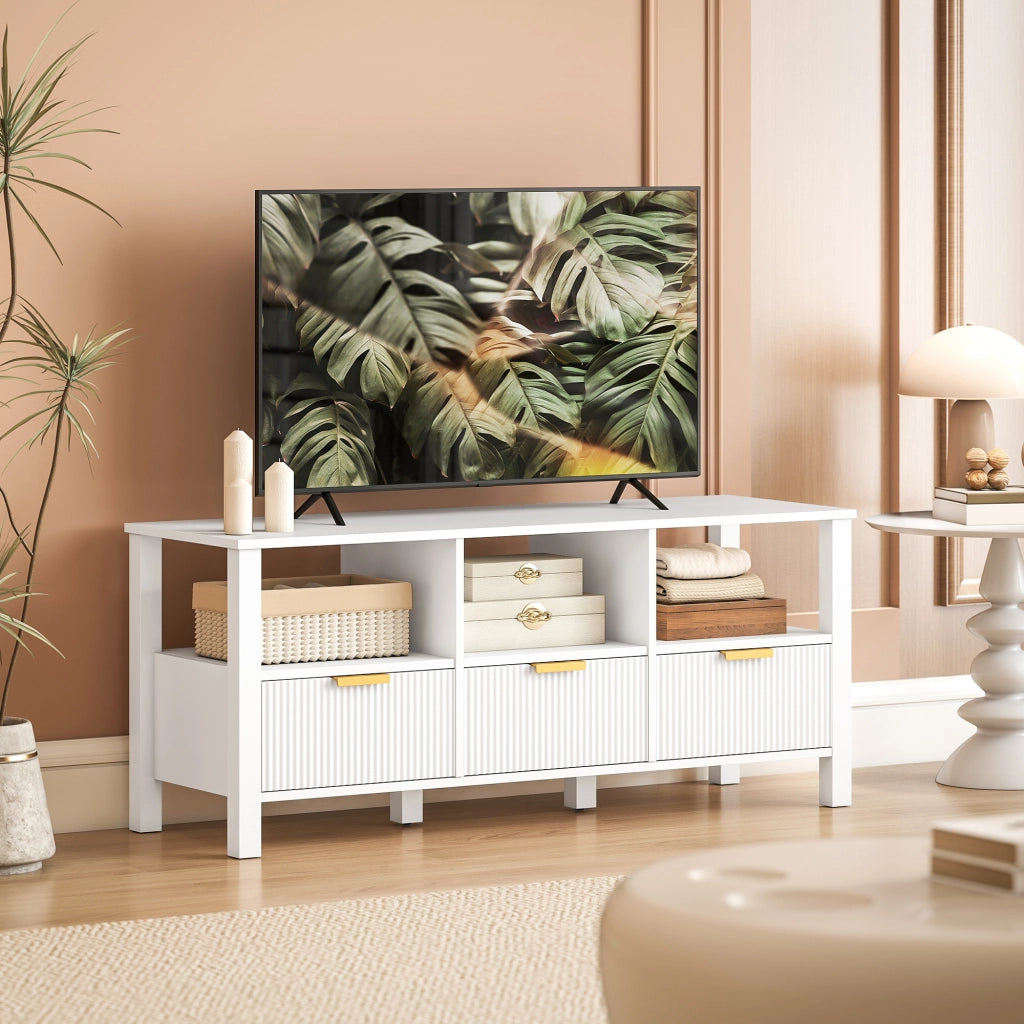 Mobile TV Moderno con 3 Cassetti e 3 Ripiani Aperti per Televisione 43-55 Pollici ¨C zephmum ¨C Bianco 120x39.5x50 cm