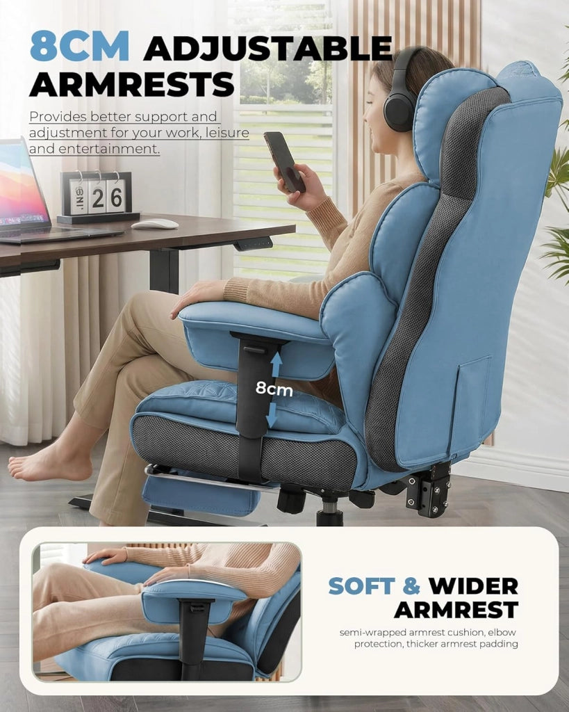 Poltrona Gamer & Ufficio Ergonomico Verde, 180 kg, Supporto Lombare & Poggiapiedi Regolabili, Schienale Inclinabile a 150°, Design Ibrido Similpelle & Mesh, Grande Poltrona Sterzo Stabile