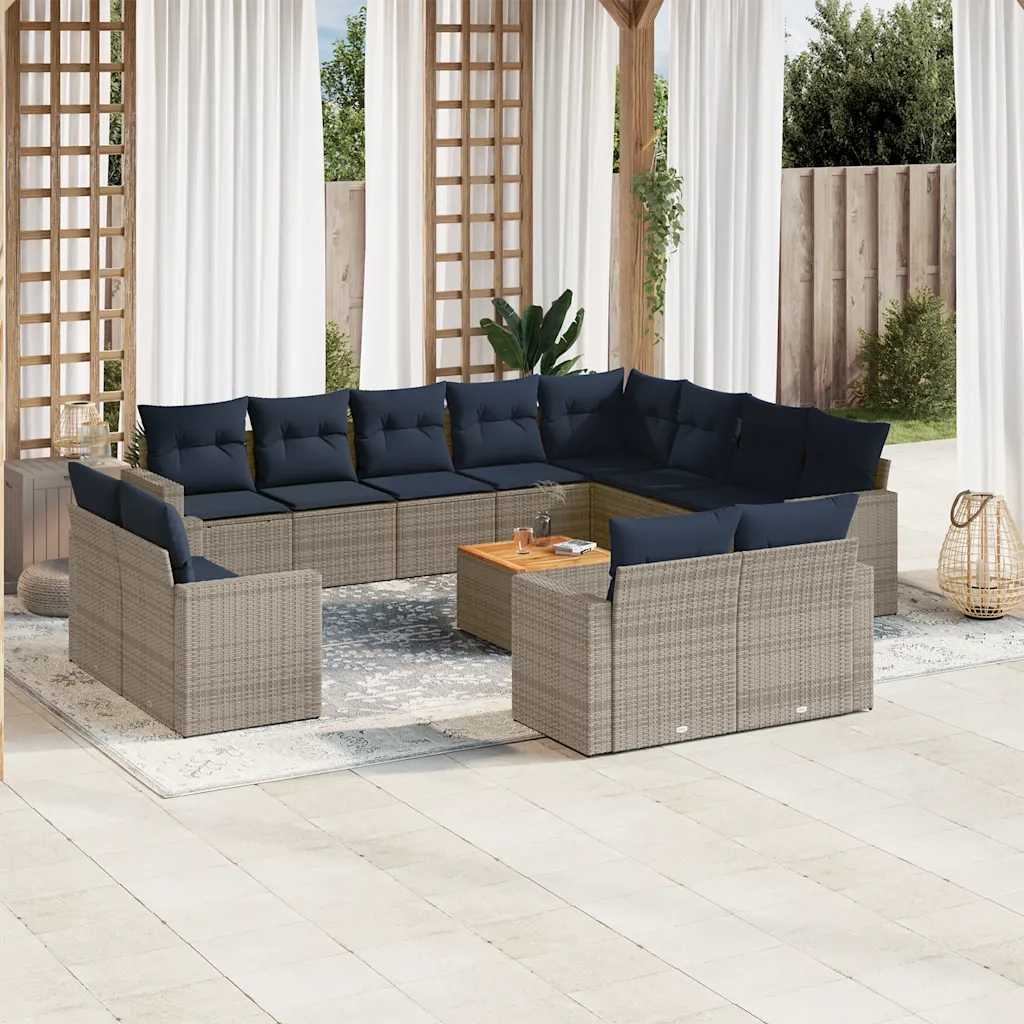 Set Divani da Giardino 13 pz con Cuscini Grigio in Polyrattan 3256726