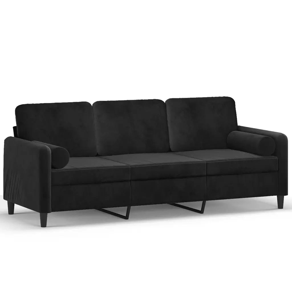 Divano a 3 Posti con Cuscini Nero 180 cm in Velluto 3200896