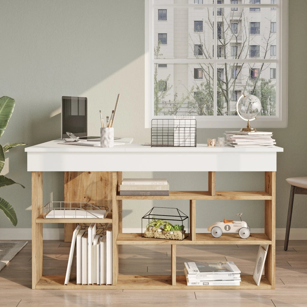 Scrivania in legno "CT5" - 129 x 120 x 72 cm - Pino atlantico bianco