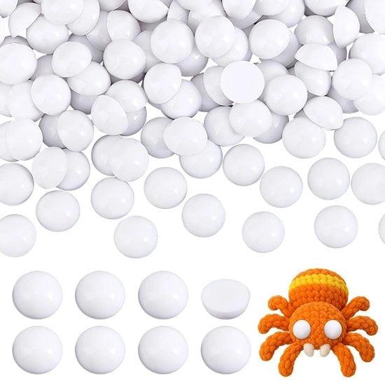 Cabochoni 200 pezzi - Occhi di animali bianchi - 12 mm retroflessi - Copertura a cappuccio - Giochi di animali/Accessori - Materiali per artigianato creativo