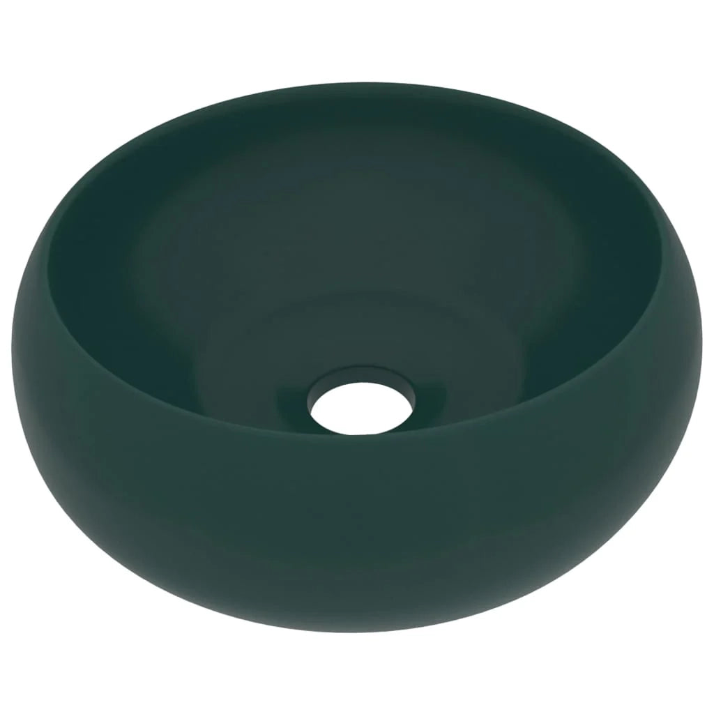 Lavabo da appoggio rotondo di lusso lavabo da bagno lavello da cucina guardaroba arredamento per la casa 40 x 15 cm ceramica verde scuro opaco 02_0002745
