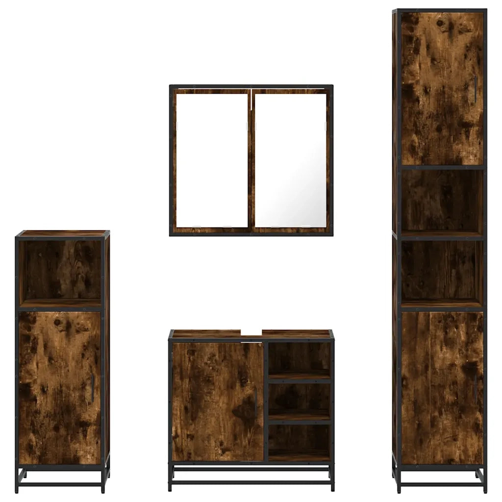 Set Mobili da Bagno 4 pz Rovere Fumo in Legno Multistrato