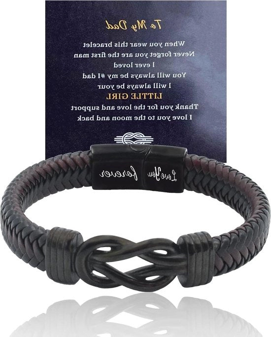 Bracciale personalizzato con incisione per papà, natale, compleanno, regalo, flessibile, in pelle nera/marrone intrecciata