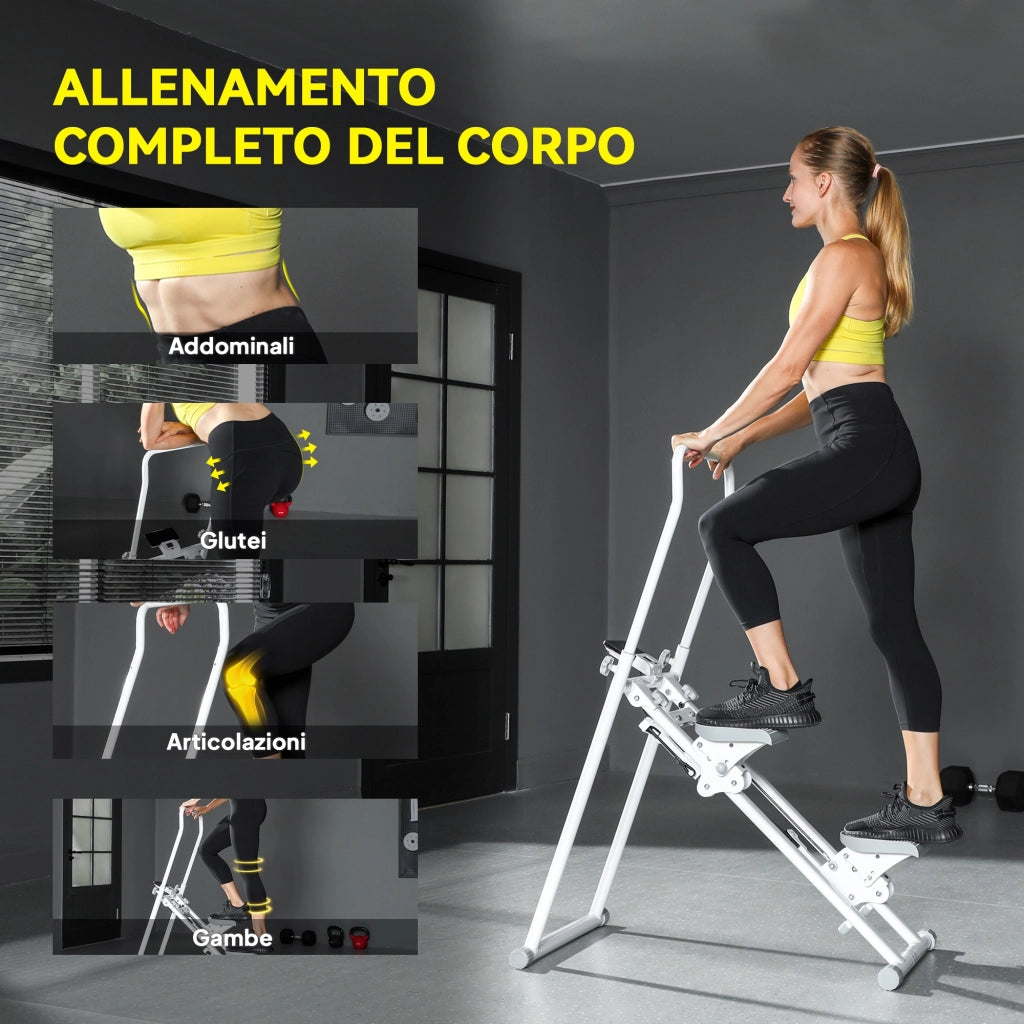 Scala verticale pieghevole ¨C Zephmum ¨C Bianco con impugnatura regolabile e pedali antiscivolo