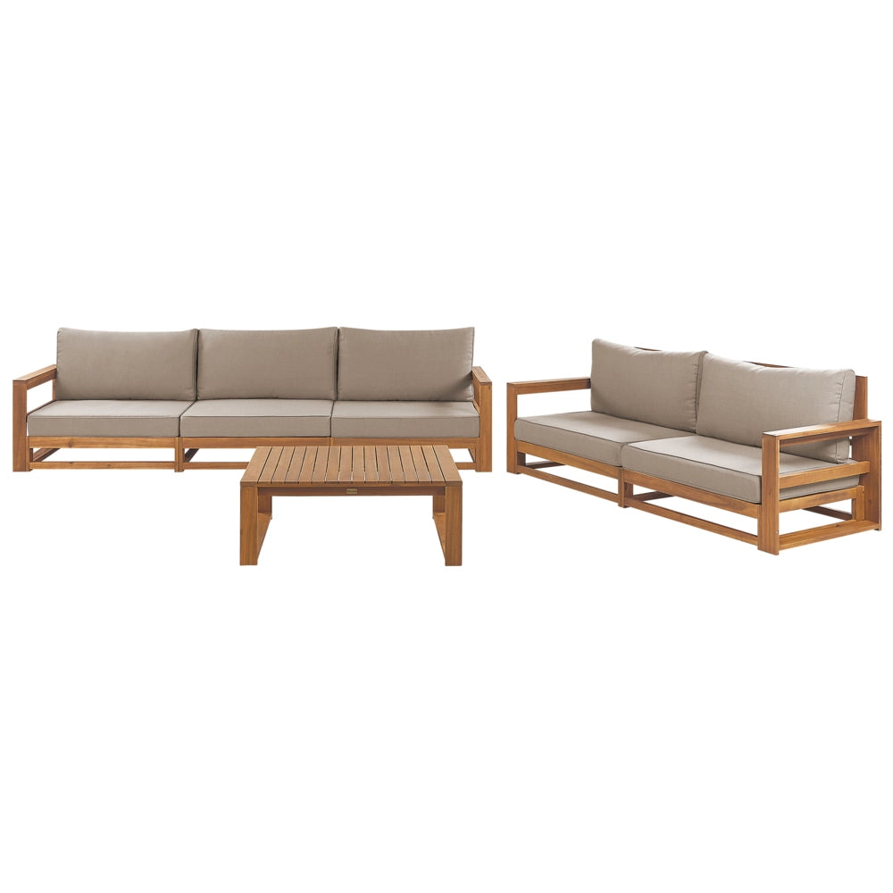 Set da giardino 5 posti in legno di acacia chiaro con tavolino moderno elegante